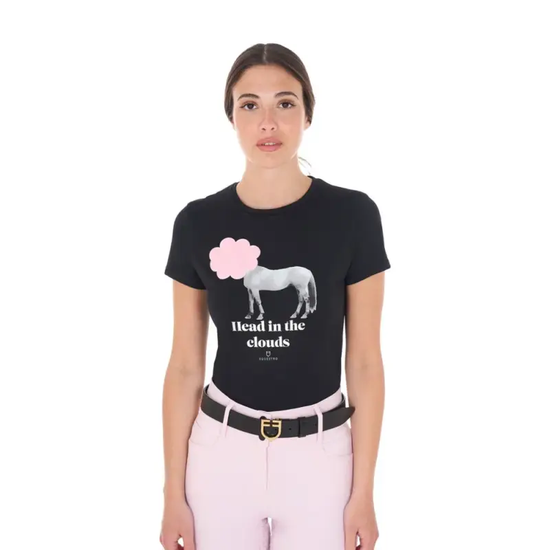 T-shirt da donna Equestro Head In The Clouds in cotone a maniche corte Consegna Rapida