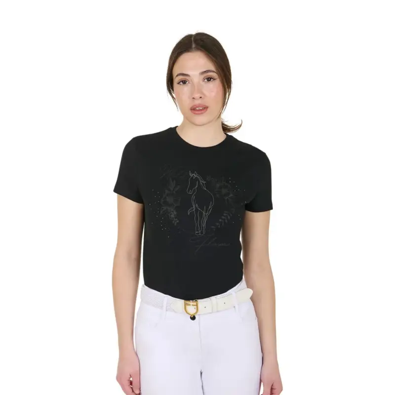 T-shirt donna Equestro Wild Flower in cotone a maniche corte Ultima Occasione