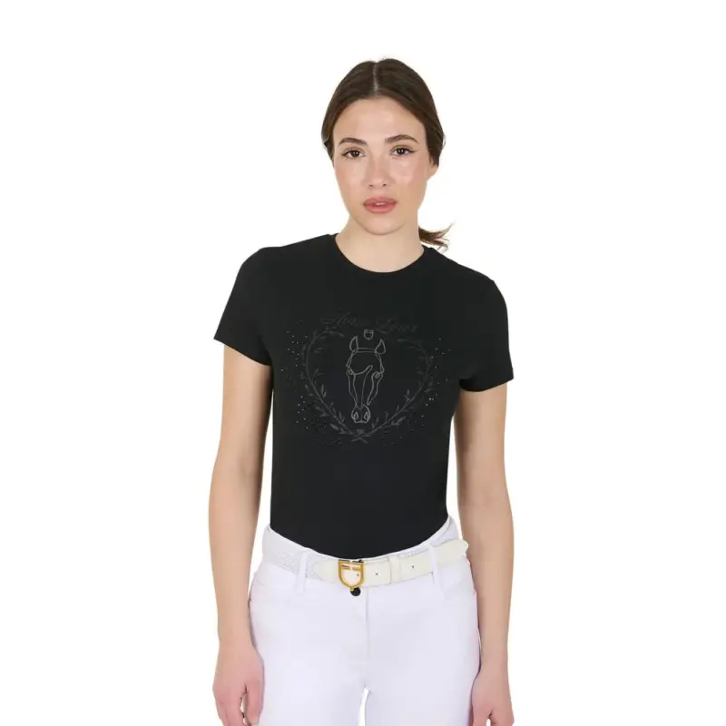 T-shirt da donna Equestro Wild Heart in cotone a maniche corte Occasione Imperdibile