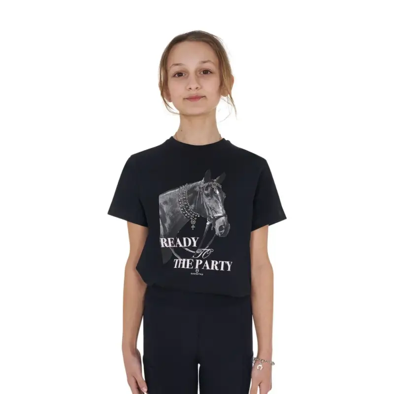 Saldi T-shirt da bambina Equestro Ready To The Party in cotone con strass a maniche corte